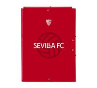 SAFTA | Carpeta Folio Sevilla FC 3 Solapas, Tapas Duras Forradas, Cierre con Gomas Elásticas, Carpeta Escolar Organizadora con Solapas Interiores, Color Rojo, Vuelta al Cole, Medidas 26x2,5x33,5 cm