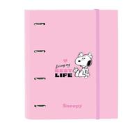 SAFTA | Carpeta Folio Snoopy 4 Anillas Redondas 35 mm con Recambio A4 100 Hojas, Cuadrícula 5x5 mm 80 g/m², Tapas Duras Forradas, Cierre Elástico y Separadores Interiores, Medidas 27x3,5x32 cm