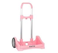 SAFTA | Carro Portamochilas Evolution SAFTA Rosa Palo, 40x28x85 cm Abierto, Plegable 40x53x15 cm, Ruedas 14 cm Silenciosas Antivibración, Sujeción Universal, Aluminio y Polipropileno