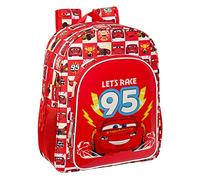 Safta CARS Let's Race - Mochila Escolar Niño, Mochila Infantil, Adaptable a Carro, Ideal para Niños de 5 a 14 Años, Cómoda y Versátil, Calidad y Resistencia, 32x12x38 cm, Color Blanco y rojo