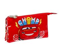 Safta CARS Let's Race - Portatodo Triple, Estuche Infantil, Estuche Niño, Ideal para Niños de 5 a 14 Años, Cómodo y Versátil, Calidad y Resistencia, 22x3x12 cm, Color Blanco y rojo