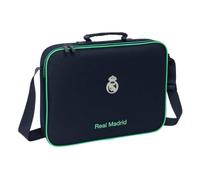 Safta | Cartera Extraescolares Real Madrid 2ª Equipación 25/26, Bandolera Ajustable y Asa de Mano, Cremallera con Doble Tirador, Fondo Interior Semirrígido Extraíble, Color Negro, Medidas 38x6x28 cm