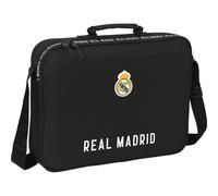Safta - Cartera Extraescolares Real Madrid - Bandolera Ajustable, Asa de Mano, Doble Tirador en Cremallera, Fondo Interior Semirrígido Extraíble