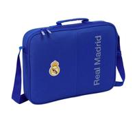 Safta | Cartera Extraescolares Real Madrid, Bandolera Ajustable con Asa de Mano Forrada, Cremallera Principal con Doble Tirador, Fondo Interior Semirrígido Extraíble, Color Azul, Medidas 38x6x28 cm