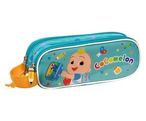 Safta COCOMELON Back to Class - Portatodo Doble Fácil Limpieza, Estuche Infantil, Estuche Niño, Ideal para Niños de 5 a 14 Años, Cómodo y Versátil, Calidad y Resistencia, 21x6x8 cm, Color Azul claro