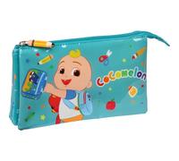 SAFTA - COCOMELON Portatodo Triple con Compartimentos Independientes y Cremalleras - Asa Lateral y Adaptabilidad a Carro Portamochilas - Estuche Diseño único con Licencia Oficial - Cartera porta