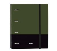 Safta DARK FOREST - Carpeta 4 Anillas de 35 cm con 100 Hojas A4, Ideal para Niños de Diferentes Edades, Cómoda y Versátil, Calidad y Resistencia, 27x3.5x32 cm, Color Verde Caqui/Negro