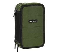 Safta Dark Forest - Estuche Escolar con 36 Útiles Incluidos, Estuche Infantil, Estuche Niño, Ideal para Niños de 5 a 14 Años, Versátil, Resistencia, 12.5x5.5x19.5 cm, Color Verde Caqui/Negro
