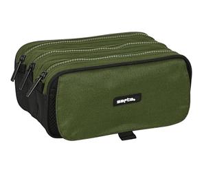 Safta DARK FOREST - Portatodo Triple Big, Estuche Infantil, Estuche Niño, Ideal para Niños en Edad Escolar, Cómodo y Versátil, Calidad y Resistencia, 21.5x8x10 cm, Color Verde Caqui/Negro
