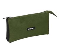 Safta DARK FOREST - Portatodo Triple, Estuche Infantil, Estuche Niño, Ideal para Niños en Edad Escolar, Cómodo y Versátil, Calidad y Resistencia, 22x3x12 cm, Color Verde Caqui/Negro