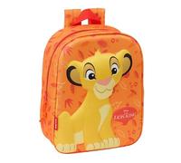 Safta EL REY LEON 3D - Mochila de Guardería 3D, Adaptable a Carro, Fácil Limpieza, Ideal para Niños de Diferentes Edades, Cómoda y Versátil, Calidad y Resistencia, 22x10x27 cm, Color Naranja