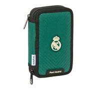 Safta | Estuche Escolar 2 Compartimentos Real Madrid 12,5x4x19,5 cm Plumier | Tejido poliéster con costuras rematadas, plumier o portatodo doble, licencia oficial Real Madrid 2ª Equipación 26/27