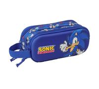 Safta | Estuche Escolar 2 Compartimentos Relieve 3D Sonic 21x6x8 cm Plumier | Tejido poliéster con costuras rematadas, portatodo doble o plumier de dos cremalleras, vuelta al cole, licencia oficial Sonic