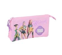 Safta | Estuche Escolar 3 Compartimentos K-Pop Demon Hunters 22x3x12 cm | Poliéster resistente, estuche para el colegio, vuelta al cole, licencia oficial K-Pop Demon Hunters Stage