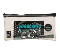 Safta | Estuche Escolar Actividades Minecraft Screen Transparente, Organizador Escolar de PVC con Cremallera Zip, Incluye Regla 15 cm, 2 Lápices, Sacapuntas, Medidas 22,5x10,5 cm, Portatodo