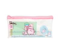 Safta | Estuche Escolar Actividades Pembe The Pink Cat Transparente, Organizador Escolar de PVC con Cremallera Zip, Incluye Regla 15 cm, 2 Lápices, Sacapuntas, Medidas 22,5x10,5 cm, Portatodo