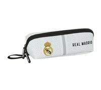Safta | Estuche Escolar Cuadrado Grande Real Madrid 1ª Equipación 24/25, Portatodo Escolar de Gran Capacidad con Cremallera Diagonal, Abertura Cuadrada Anticaídas, Medidas 20x8x8 cm, Estuche Escolar