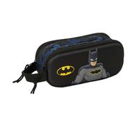 Safta | Estuche Escolar Doble 3D Batman, Portatodo Escolar Infantil con Dos Compartimentos Separados, Doble Cremallera, Asa Lateral de Mano, Medidas 21x6x8 cm, Estuche Escolar 2 Compartimentos