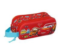 Safta | Estuche Escolar Doble 3D Cars, Portatodo Escolar Infantil con Dos Compartimentos y Cremalleras, Asa Lateral de Mano, Medidas 21x6x8 cm, Estuche Escolar 2 Compartimentos