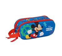 Safta | Estuche Escolar Doble 3D Disney Mickey Mouse, Portatodo Escolar Infantil con Dos Compartimentos y Cremalleras, Asa Lateral de Mano, Medidas 21x6x8 cm, Estuche Escolar 2 Compartimentos