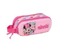 Safta | Estuche Escolar Doble 3D Disney Minnie Mouse, Portatodo Escolar Infantil con Dos Compartimentos Separados y Cremalleras, Asa Lateral de Mano, Medidas 21x6x8 cm