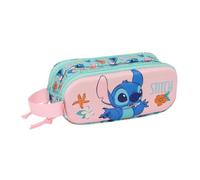 Safta | Estuche Escolar Doble 3D Disney Stitch, Portatodo Escolar Infantil con Dos Compartimentos Separados, Doble Cremallera, Asa Lateral, Medidas 21x6x8 cm, Estuche Escolar 2 Compartimentos