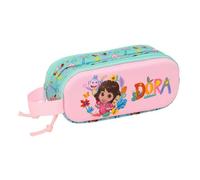 Safta | Estuche Escolar Doble 3D Dora, Portatodo Escolar Infantil con Dos Compartimentos y Cremalleras, Asa de Mano Lateral, Medidas 21x6x8 cm, Estuche Escolar 2 Compartimentos