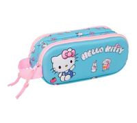Safta - Estuche Escolar Doble 3D Hello Kitty, Portatodo Escolar Infantil con Dos Compartimentos y Cremalleras, Asa Lateral de Mano, Medidas 21x6x8 cm, Estuche Escolar 2 Compartimentos