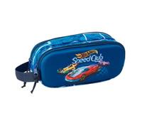 Safta | Estuche Escolar Doble 3D Hot Wheels Speed Club, Portatodo Escolar Infantil con Dos Compartimentos y Cremalleras, Asa Lateral de Mano, Medidas 21x6x8 cm, Estuche Escolar 2 Compartimentos