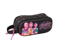 Safta | Estuche Escolar Doble 3D K-Pop Demon Hunters Negra, Portatodo Escolar Juvenil con Dos Compartimentos Separados y Cremalleras, Asa Lateral, Medidas 21x6x8 cm, Estuche Escolar 2 Compartimentos