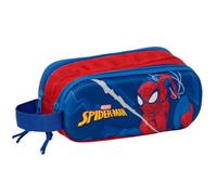 Safta - Estuche Escolar Doble 3D Marvel Spider-Man, Portatodo Infantil con Dos Compartimentos y Cremalleras, Asa Lateral de Mano, Diseño Azul y Rojo, Organizador para Vuelta al Cole, Medidas 21x6x8 cm