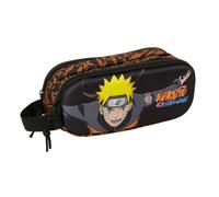 Safta - Estuche Escolar Doble 3D Naruto, Portatodo Escolar Infantil y Juvenil con Dos Compartimentos Separados, Cremalleras Dobles y Asa Lateral, Medidas 21x6x8 cm, Estuche Escolar 2 Compartimentos