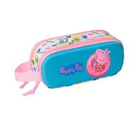 Safta | Estuche Escolar Doble 3D Peppa Pig 3D, Portatodo Escolar Infantil con Dos Compartimentos y Cremalleras, Asa Lateral de Mano, Medidas 21x6x8 cm, Estuche Escolar 2 Compartimentos