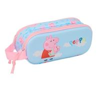 Safta | Estuche Escolar Doble 3D Peppa Pig, Portatodo Escolar Infantil con Dos Compartimentos Separados y Cremalleras, Asa Lateral de Mano, Medidas 21x6x8 cm, Estuche Escolar 2 Compartimentos
