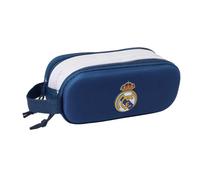 Safta | Estuche Escolar Doble 3D Real Madrid, Portatodo Escolar Infantil con Dos Compartimentos Separados y Cremalleras, Asa Lateral de Mano, Medidas 21x6x8 cm, Estuche Escolar 2 Compartimentos