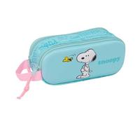 Safta | Estuche Escolar Doble 3D Snoopy, Portatodo Escolar Infantil con Dos Compartimentos Separados y Cremalleras, Asa Lateral de Mano, Medidas 21x6x8 cm, Estuche Escolar 2 Compartimentos