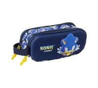 Safta | Estuche Escolar Doble 3D Sonic City, Portatodo Escolar Infantil con Dos Compartimentos y Cremalleras, Asa Lateral, Medidas 21x6x8 cm, Estuche Escolar 2 Compartimentos