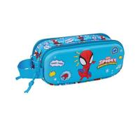 Safta - Estuche Escolar Doble 3D Spidey, Portatodo Escolar Infantil con Dos Compartimentos y Cremalleras, Asa Lateral de Mano, Diseño Relieve 3D, Medidas 21x6x8 cm, Estuche Escolar 2 Compartimentos