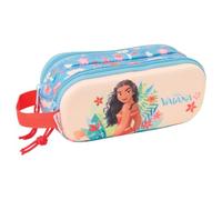 Safta - Estuche Escolar Doble 3D Vaiana, Portatodo Escolar Infantil con Dos Compartimentos Separados y Cremalleras, Asa de Mano Lateral, Medidas 21x6x8 cm, Estuche Escolar 2 Compartimentos