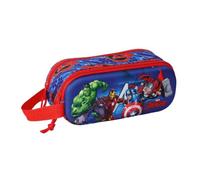 Safta - Estuche Escolar Doble Avengers 3D, Portatodo Escolar Infantil con Dos Compartimentos Separados y Cremalleras, Asa Lateral de Mano, Medidas 21x6x8 cm, Estuche Escolar 2 Compartimentos