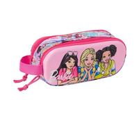 Safta | Estuche Escolar Doble Barbie 3D, Portatodo Escolar Infantil con Relieve Frontal, Dos Compartimentos con Cremalleras, Asa Lateral de Mano, Medidas 21x6x8 cm, Estuche Escolar 2 Compartimentos