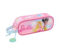 Safta - Estuche Escolar Doble Barbie Painterly, Portatodo Escolar Infantil con 2 Compartimentos Separados y Cremalleras, Asa Lateral de Mano, Medidas 21x6x8 cm, Estuche Escolar 2 Compartimentos