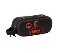 Safta | Estuche Escolar Doble Batman 3D, Portatodo Escolar Infantil y Juvenil con Dos Compartimentos Separados, Doble Cremallera, Asa Lateral de Mano, Medidas 21x6x8 cm
