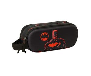 Safta | Estuche Escolar Doble Batman 3D, Portatodo Escolar Infantil y Juvenil con Dos Compartimentos Separados, Doble Cremallera, Asa Lateral de Mano, Medidas 21x6x8 cm