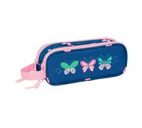 Safta | Estuche Escolar Doble Blackfit8 Mariposas, Portatodo Escolar Infantil con Dos Compartimentos Separados y Cremalleras, Asa de Mano Lateral, Medidas 21x6x8 cm, Estuche Escolar 2 Compartimentos