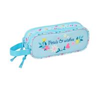 Safta - Estuche Escolar Doble Blackfit8 Pétalos, Organizador Escolar con Dos Compartimentos y Cremalleras, Asa Lateral, Portatodo Infantil y Juvenil, Vuelta al Cole, Color Azul, Medidas 21x6x8 cm