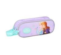 Safta - Estuche Escolar Doble Disney Frozen Spirit, Portatodo Escolar Infantil con Dos Compartimentos Separados y Cremalleras, Asa Lateral de Mano, Medidas 21x6x8 cm, Estuche Escolar 2 Compartimentos