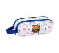 Safta | Estuche Escolar Doble FC Barcelona Preescolar, Organizador Escolar Infantil con Dos Compartimentos Separados y Cremalleras, Asa Lateral de Mano, Medidas 21x6x8 cm, Portatodo 2 Compartimentos