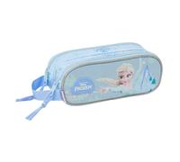 Safta - Estuche Escolar Doble Frozen Disney, Organizador Escolar Infantil 21x8x6 cm, Dos Compartimentos con Cremalleras, Asa Lateral de Mano, Portatodo de Vuelta al Cole, Azul Claro, Medidas 21x6x8 cm