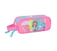 Safta | Estuche Escolar Doble Gabby’s Dollhouse Confetti, Portatodo Infantil con 2 Compartimentos Separados y Cremalleras, Asa Lateral de Mano, Multicolor Rosa y Turquesa, Medidas 21x6x8 cm